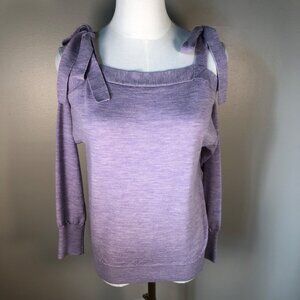J Crew 100% Merino Wool Cold Shoulder Lavender Sweater Size S
